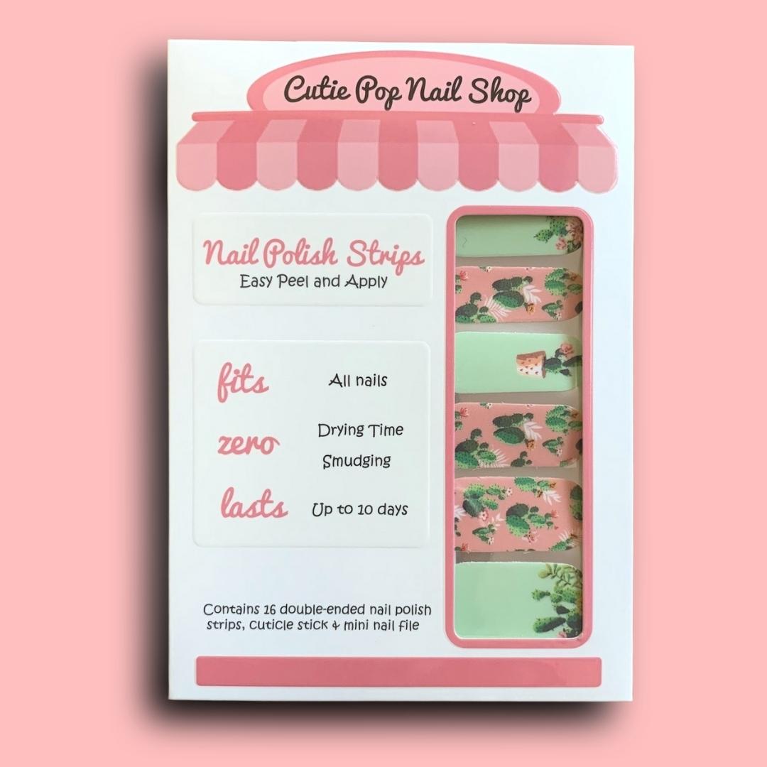 Dusty Pink with Green Succulents Design Nail Polish Wraps - Cutie Pop Nail Shop