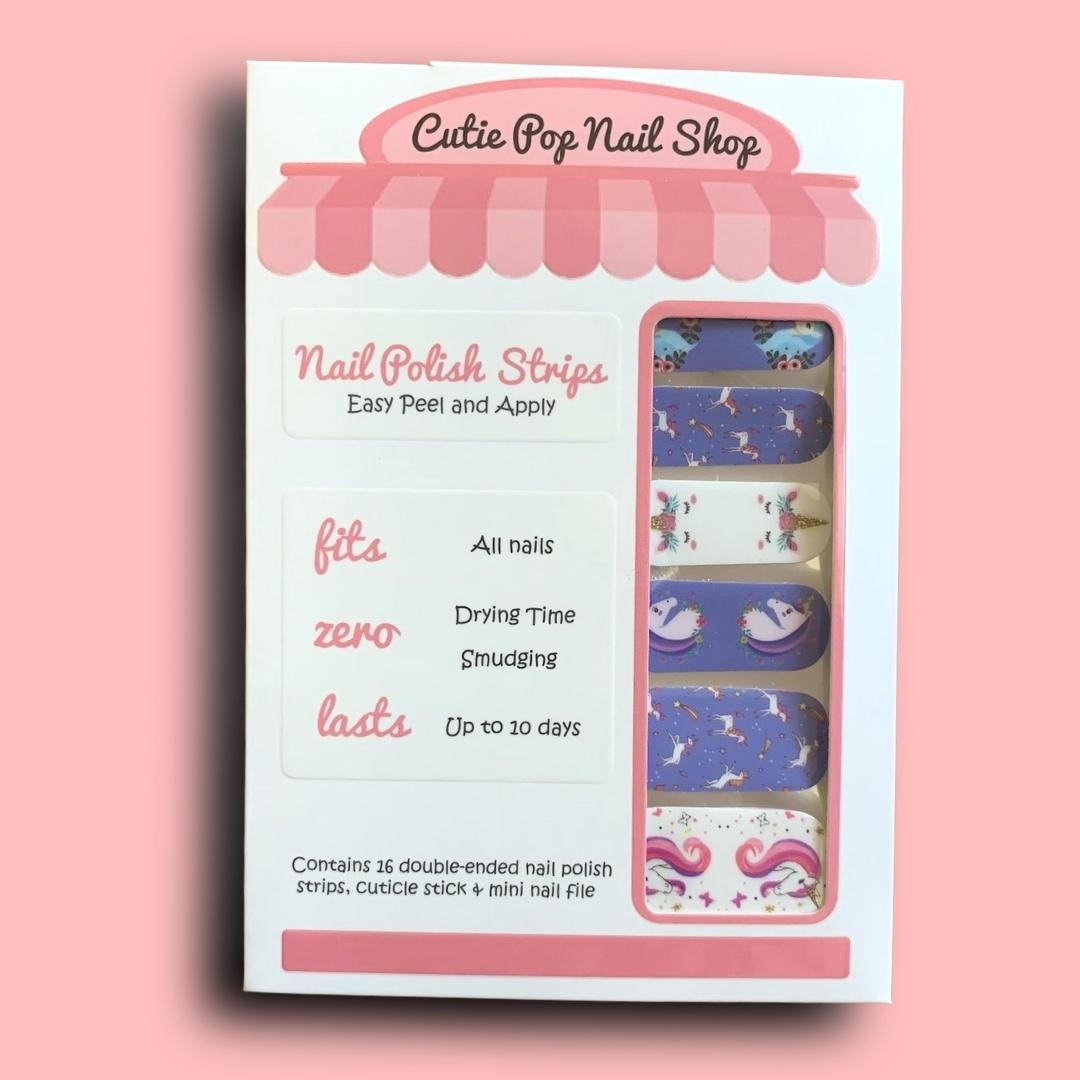 White and Purple Unicorn Design Nail Polish Wraps - Cutie Pop Nail Shop
