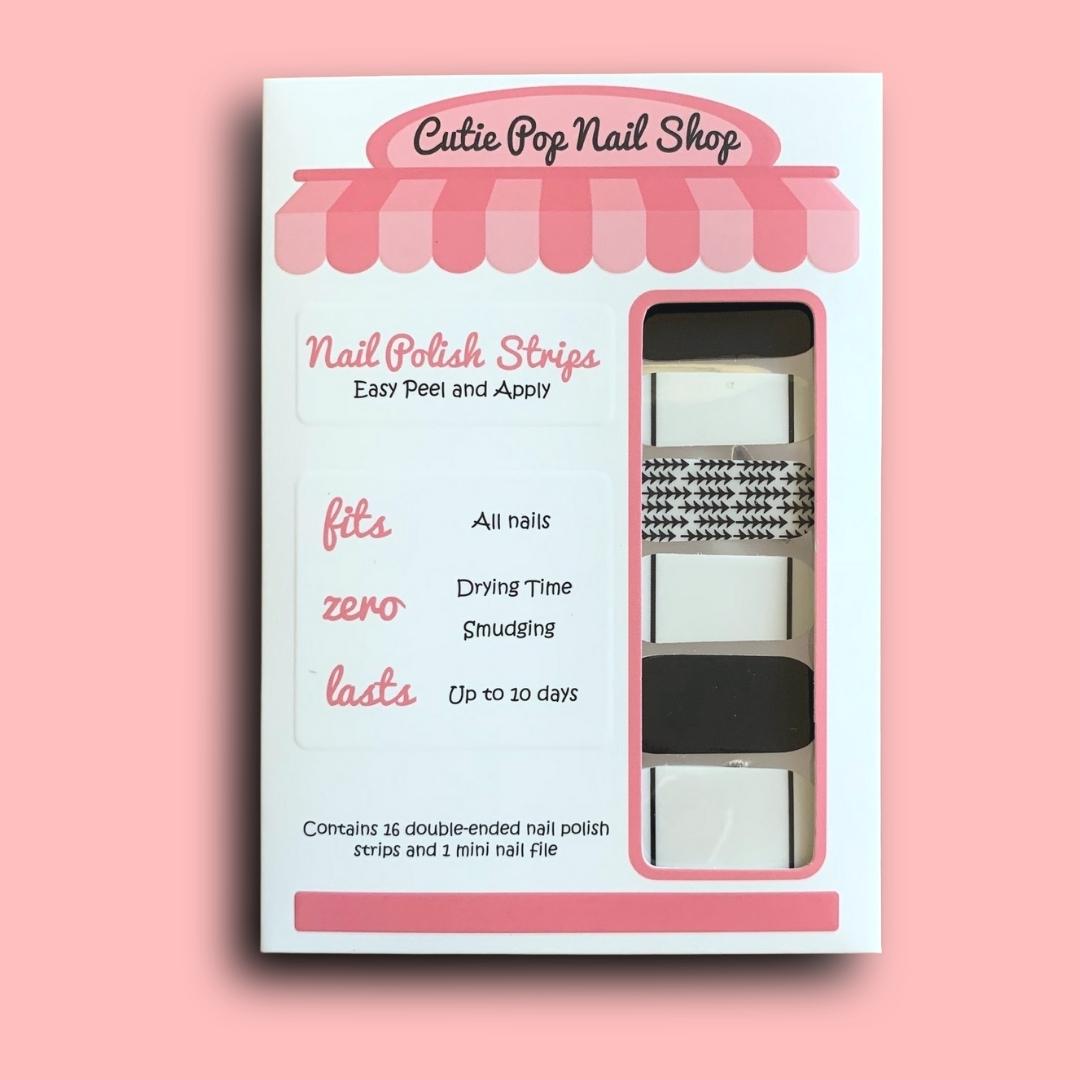 Black Arrows Pattern over Transparent Base Nail Polish Wraps - Cutie Pop Nail Shop
