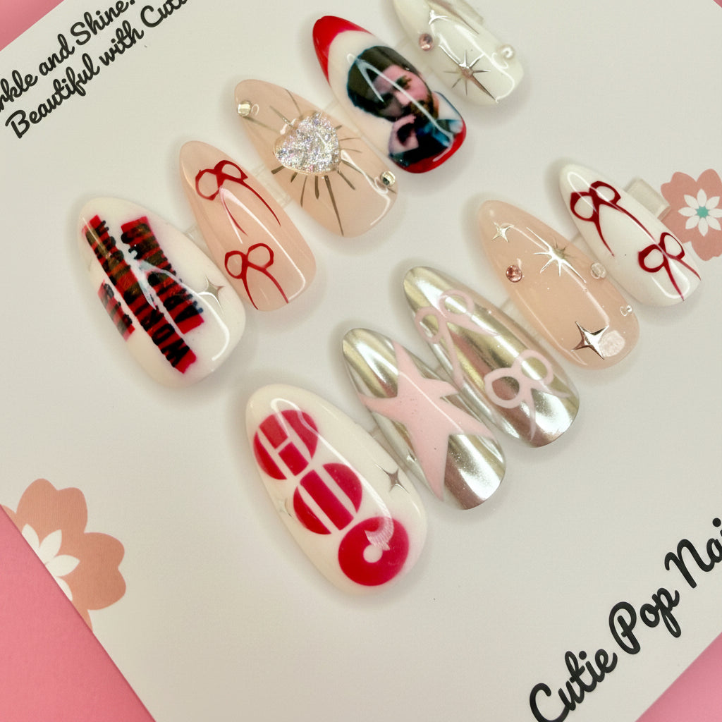 Red Arirang BTS Bias Press-On Nails | K-Pop Nail Set