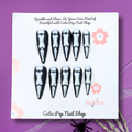 Bones Halloween Nails by CutiePop Nail Shop featuring stiletto shaped nails in bold black and white tones with skeleton and bone designs—perfect for a spooky yet stylish Halloween look.

