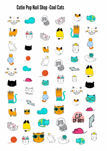 Cutie Pop Nail Shop Cool Cats nail stickers decal sheet CP-D011