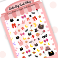 Luna nail decals with moon cats, bows, moons, roses, masks, and magical celestial details