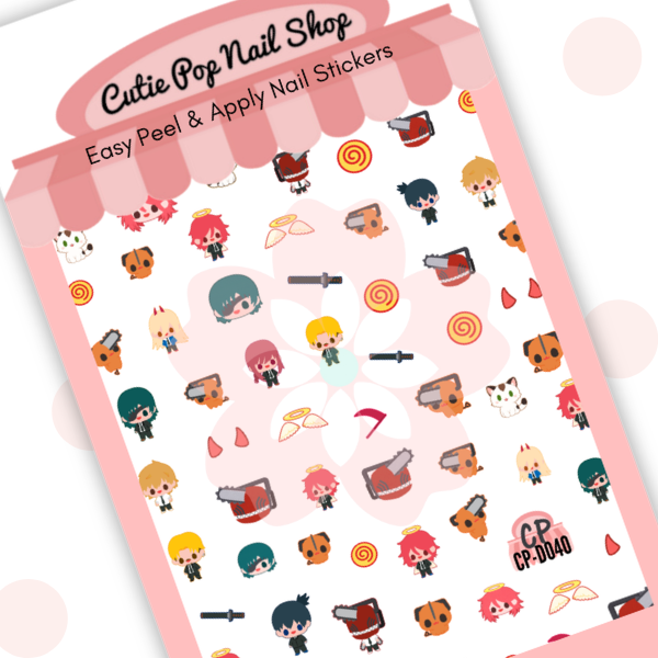 Ghosties nail decals with anime-style characters, eerie symbols, and playful icons
