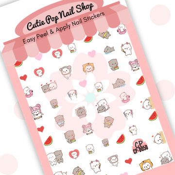 Watermelon Cat nail decals with playful cats, watermelon slices, hearts, and cute everyday details