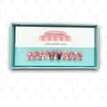 Kawaii Moon press‑on nails showcasing short- to medium-length almond-shaped or round nails in a soft pastel pink and lavender jelly base. Accented with hand-painted or high-detail 2D moon decals, iridescent star sequin glitter, and tiny metallic foil moons. Each nail glimmers in a dreamy glow—designed for a magical, kawaii-inspired manicure. (Kit includes ten reusable nails, adhesive tabs, a mini nail file, and cuticle stick.