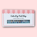 Mercury press on nails by CutiePop Nail Shop featuring medium stiletto shaped nails in pastel aqua blue and soft white tones. Several accent nails highlight hand painted chibi-style Princess Mercury illustrations, crescent moon decals, holo-flake glitter, and water droplet motifs. Finished with a glossy gel coat and metallic shimmer that capture Sailor Mercury’s graceful, aquatic elegance. The set includes 10 reusable handmade nails, jelly adhesive tabs, mini nail file, and cuticle stick.