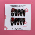 Elegant Spice press on nails by CutiePop Nail Shop featuring coffin shaped nails in warm amber and nude tones with a glossy finish and subtle gold accents for a refined, sophisticated look.

