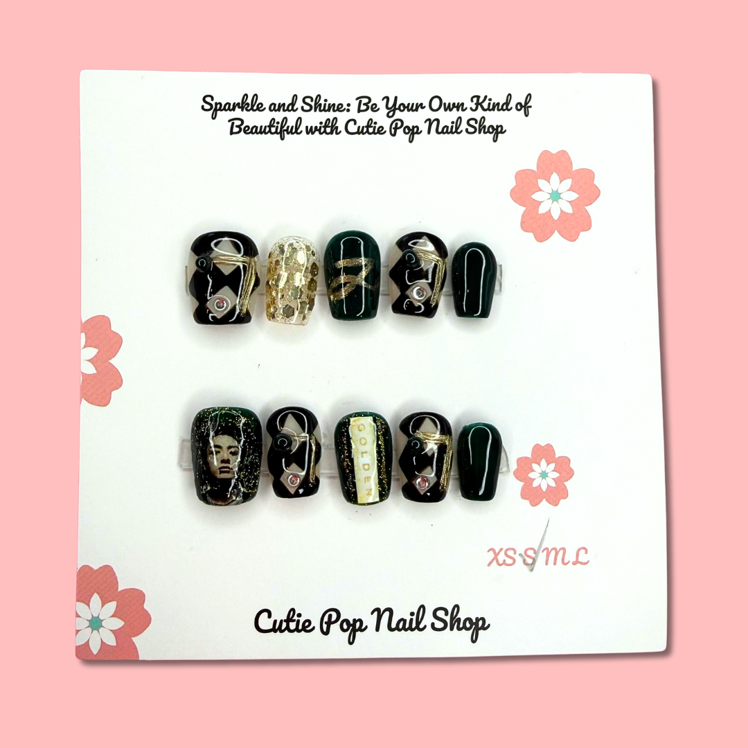 Red Arirang BTS inspired press-on nails