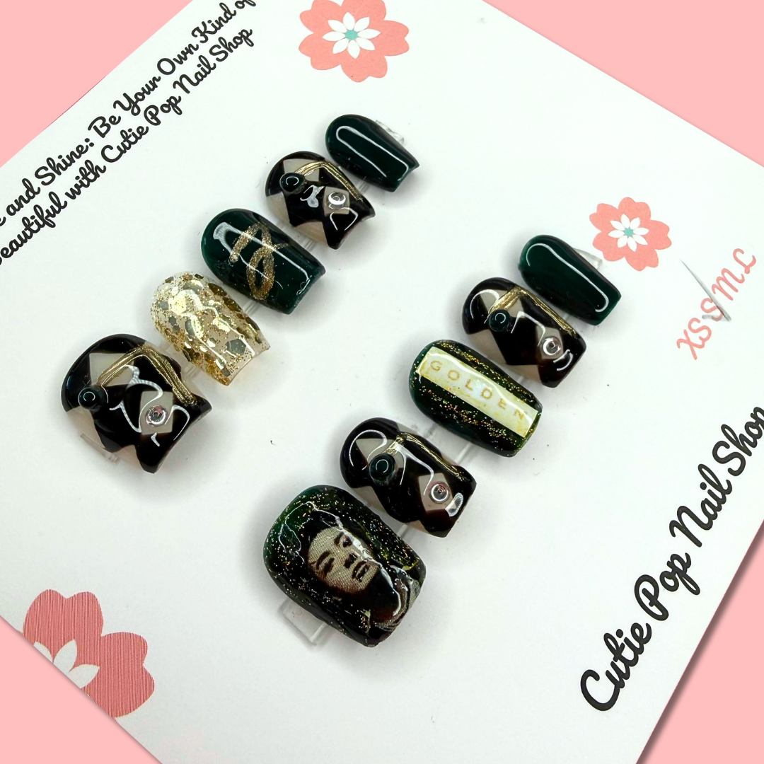 Red Arirang BTS inspired press-on nails