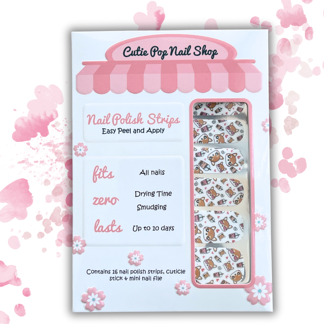 Cute Dog and Boba Inspired Design Nail Wraps | Boba Love