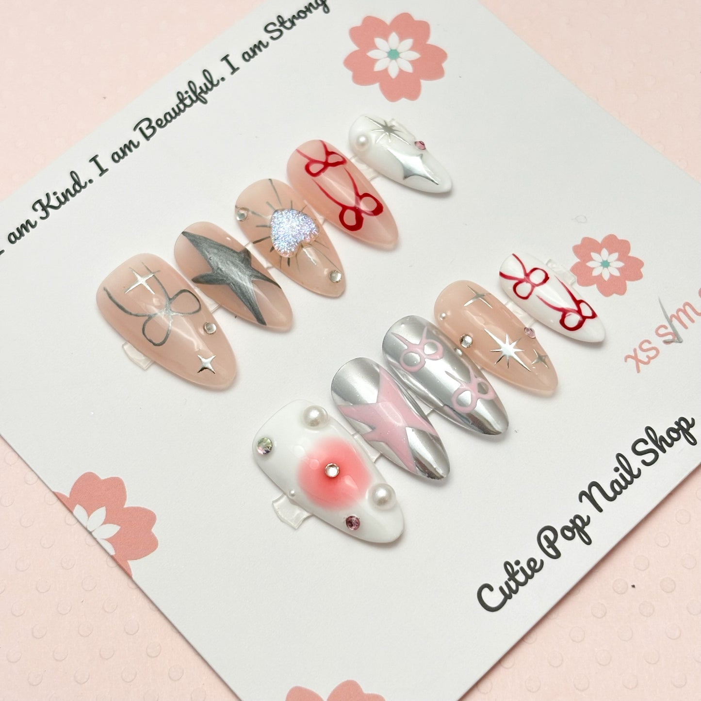 Y2k White Silver Star Bow