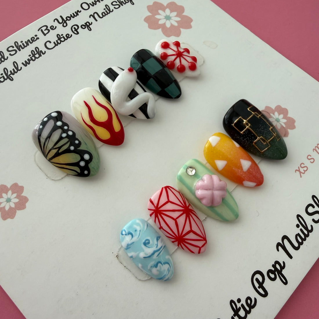 Demon Corps short almond anime-inspired press-on nails full product card