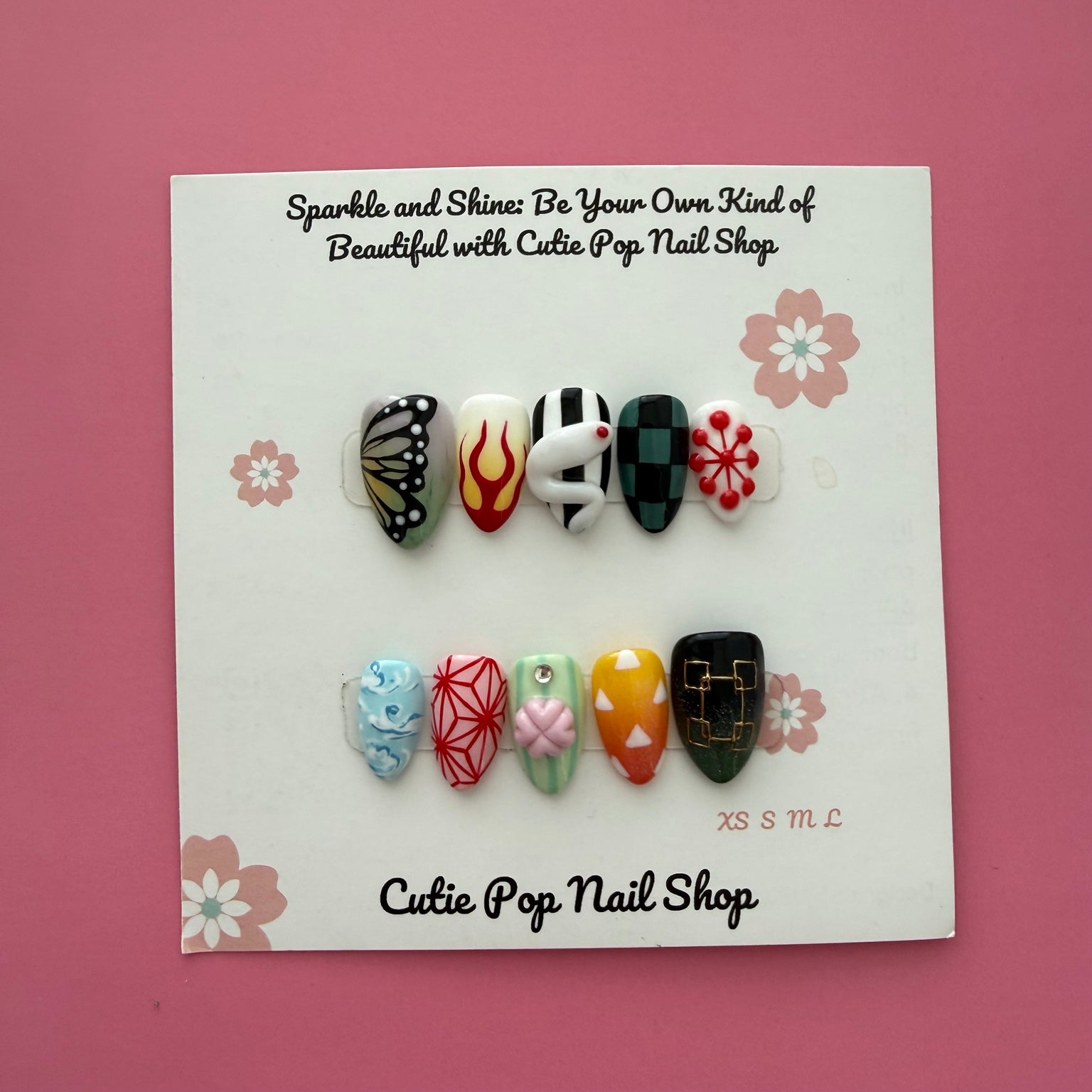 Demon Corps short almond anime-inspired press-on nails full product card