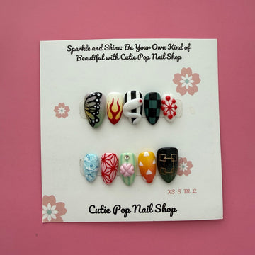 Demon Corps short almond anime-inspired press-on nails full product card