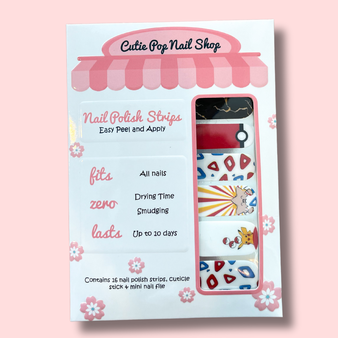 Electrifying nail strips by Cutie Pop Nail Shop featuring vibrant yellow and electric blue hues with dynamic lightning bolt patterns and glossy finishes, capturing energetic and bold anime-inspired vibes for a striking manicure.

Want it more playful or intense?