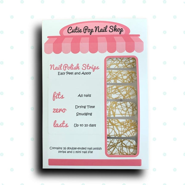 White with Gold Foil Effect Nail Polish Wraps - Cutie Pop Nail Shop