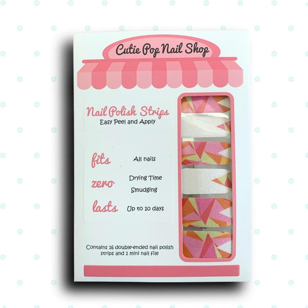 Pink, Orange, and White with Shimmer Finish Abstract Pattern Nail Polish Wraps - Cutie Pop Nail Shop