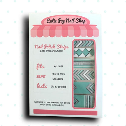White and Turquoise  Boho Abstract Pattern Nail Polish Wraps - Cutie Pop Nail Shop