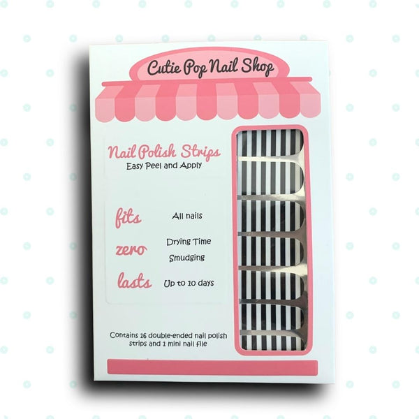 Black and White Stripes Nail Polish Wraps - Cutie Pop Nail Shop