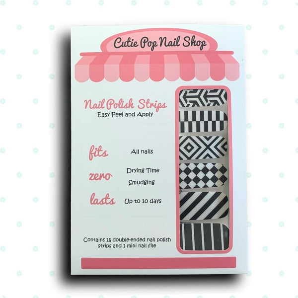 Black and White Illusion Patterns with Shimmer Effect Nail Polish Wraps - Cutie Pop Nail Shop