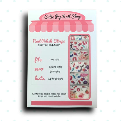 Fun Kisses and Flowers Design with Shimmer Effect Nail Polish Wraps - Cutie Pop Nail Shop