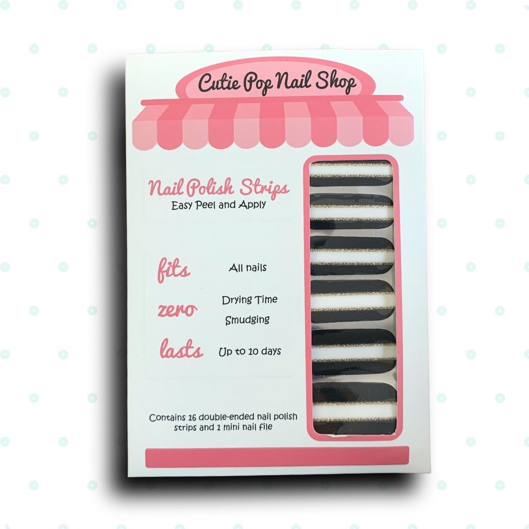 Black and White with Silver Glitter Lining Design Nail Polish Wraps - Cutie Pop Nail Shop