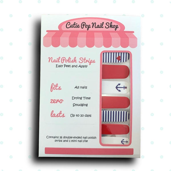 White, Red, and Blue Sailor Theme Nail Polish Wraps - Cutie Pop Nail Shop