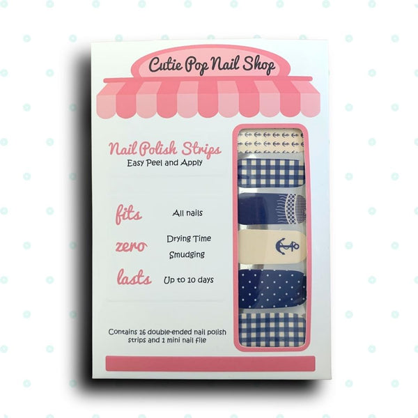 Blue and White Dots Sailor-Inspired Design Nail Polish Wraps - Cutie Pop Nail Shop