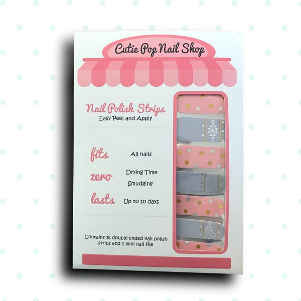 Pink, Gray, and Gold Deco Nail Polish Wraps - Cutie Pop Nail Shop