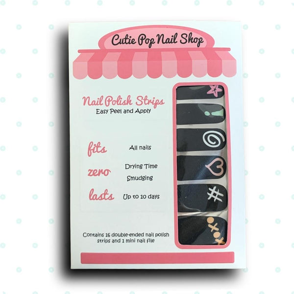 X and O over Black Base Nail Polish Wraps - Cutie Pop Nail Shop