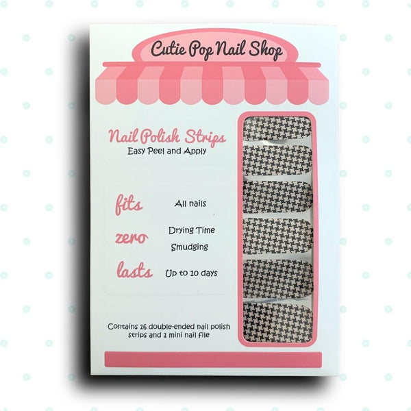 Black and White Houndstooth Pattern Nail Polish Wraps - Cutie Pop Nail Shop