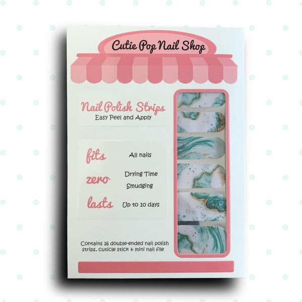 Marble Effect of Turquoise and Gold Foil Nail Polish Wraps - Cutie Pop Nail Shop
