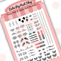 Trailblazers nail stickers by Cutie Pop Nail Shop featuring hand-drawn portraits of iconic women alongside empowering phrases like “You can do this,” “We belong in all places,” and “Strength” in bold and pastel colors arranged on a pink edged display card labeled 