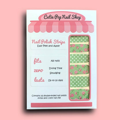 Pink Dahlias and White Polka Dots over Soft Green Base Nail Polish Wraps - Cutie Pop Nail Shop