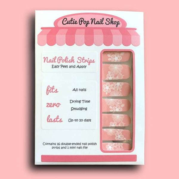 Pink and White Lace Flowers Nail Polish Wraps - Cutie Pop Nail Shop
