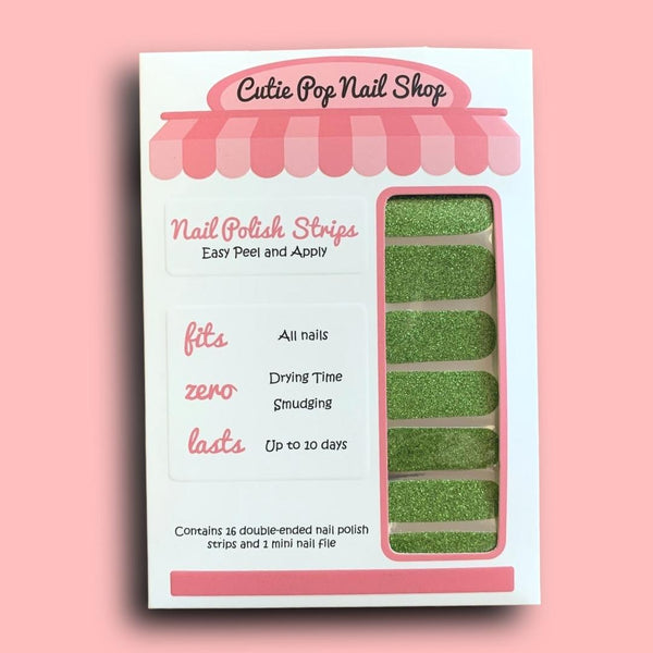 Glittery Peridot Nail Polish Wraps - Cutie Pop Nail Shop