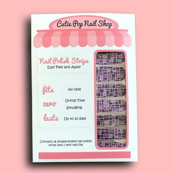 Glittery Shades of Purple Geometric Shapes Nail Polish Wraps - Cutie Pop Nail Shop