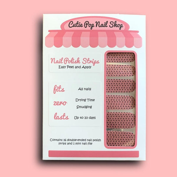 Polka Dots over Glittery Pink Nail Polish Wraps - Cutie Pop Nail Shop