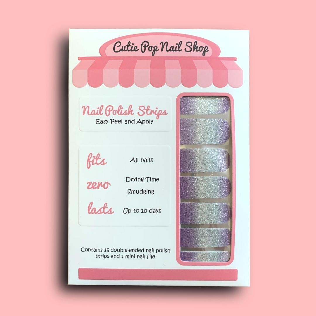 Lilac to Silver Ombre Glitter Nail Polish Wraps - Cutie Pop Nail Shop