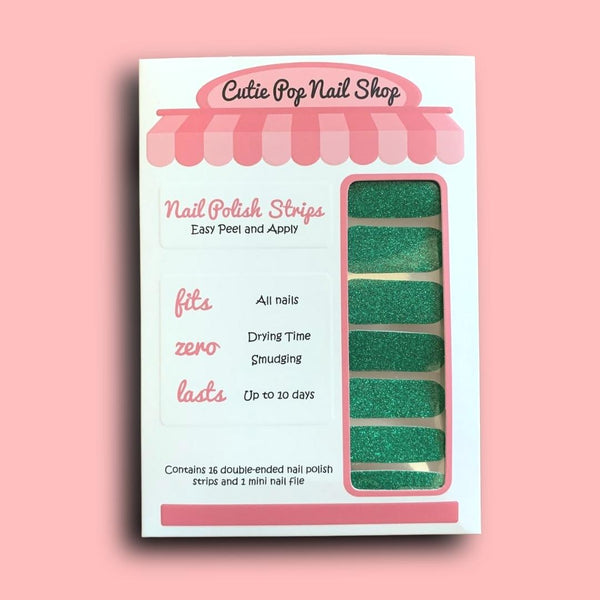Glittery Emerald Nail Polish Wraps - Cutie Pop Nail Shop