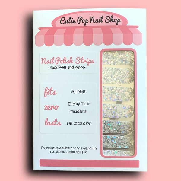 Silver Hexagonal Glitter Nail Polish Wraps - Cutie Pop Nail Shop