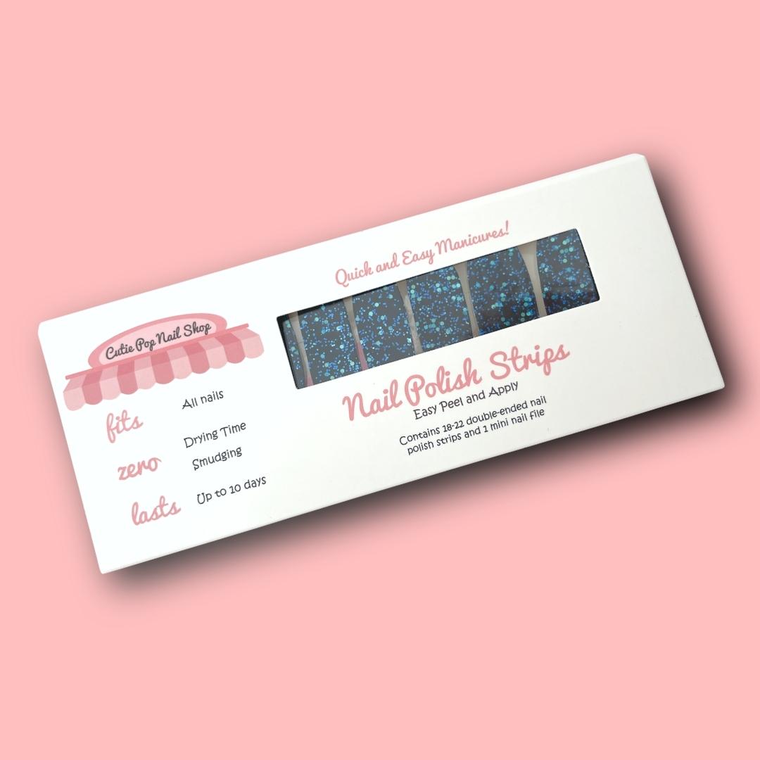 Black Base Teal & Turquoise Sequin Glitter Nail Polish Wraps - Cutie Pop Nail Shop