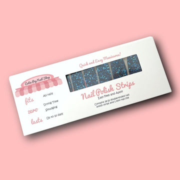 Black Base Teal & Turquoise Sequin Glitter Nail Polish Wraps - Cutie Pop Nail Shop