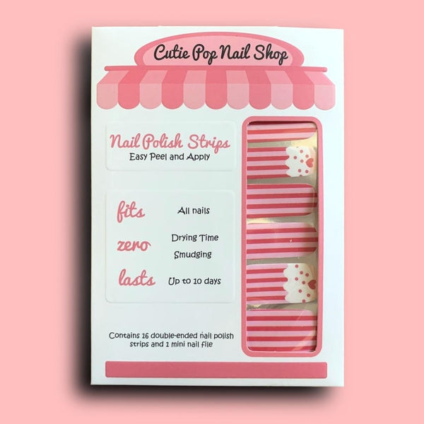 White and Pink Cupcake Stripes Design Nail Polish Wraps - Cutie Pop Nail Shop