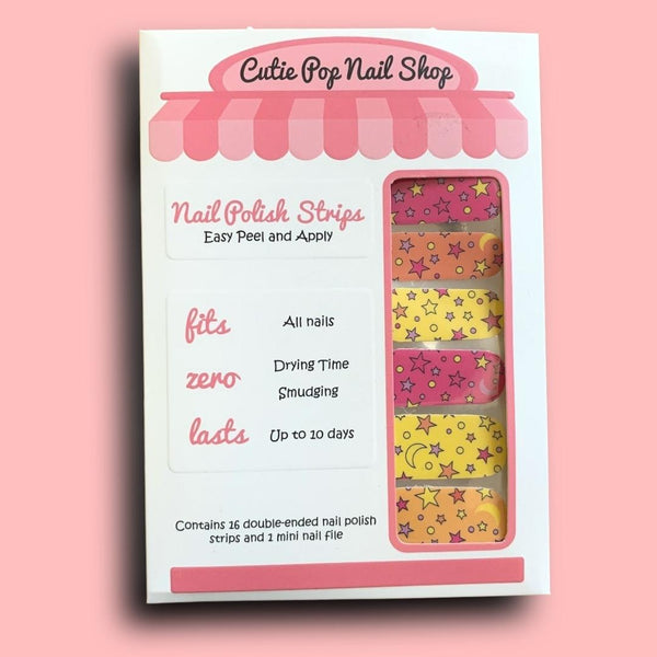 Stars, Circles, and Crescent Moons in Colorful Base Nail Polish Wraps - Cutie Pop Nail Shop