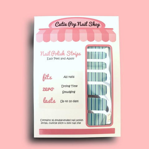 Blue and Green Stripes Petite Nail Polish Wraps - Cutie Pop Nail Shop