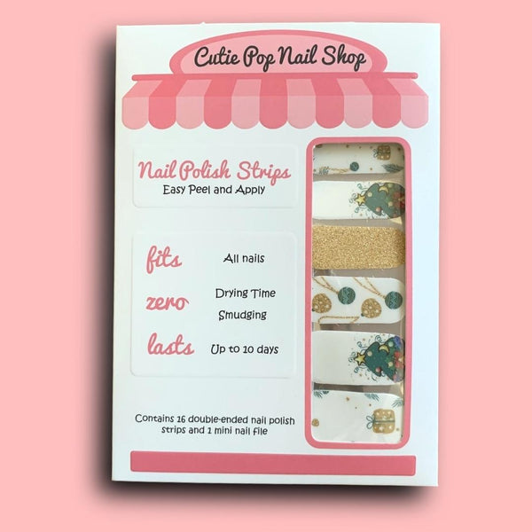 Green and Gold Christmas Gifts and Elements Nail Polish Wraps - Cutie Pop Nail Shop