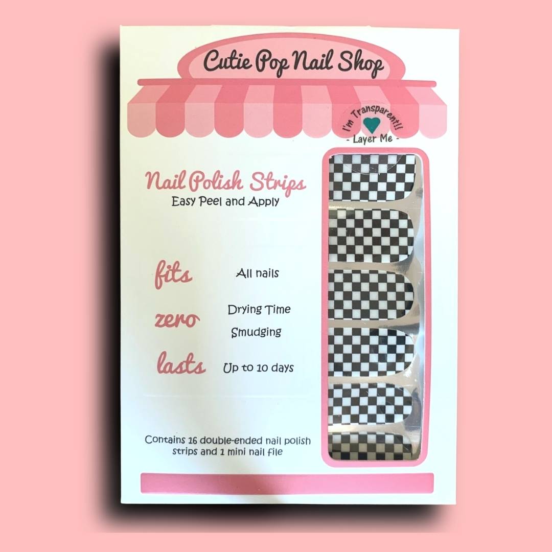 Black and White Checkered Design Nail Polish Wraps - Cutie Pop Nail Shop