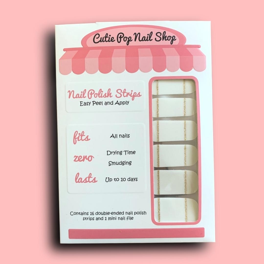 White Tip with Gold Band Nail Polish Wraps - Cutie Pop Nail Shop